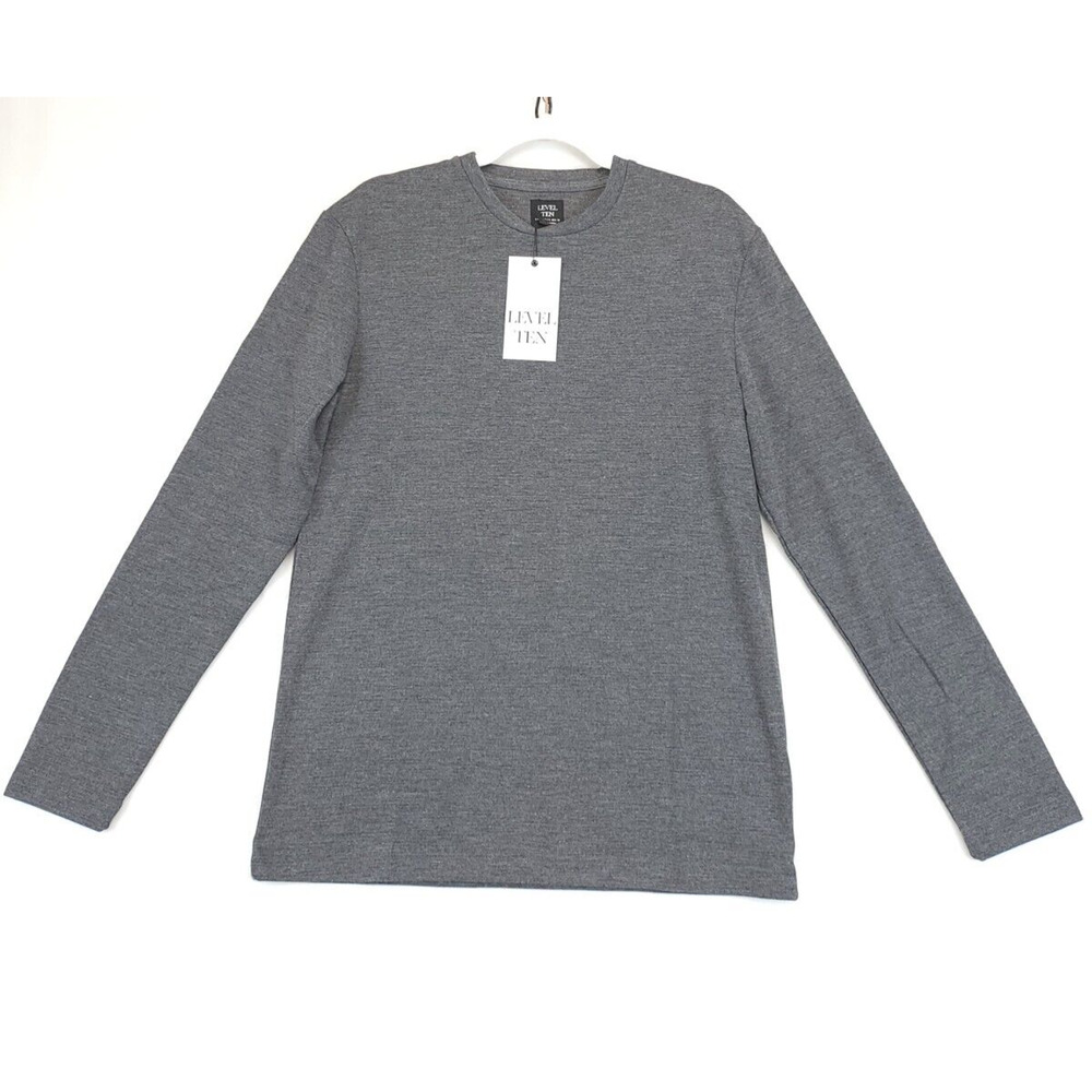 Level Ten Long Sleeve‎ Knit Shirt Men S Charcoal Gray Crew Neck Outdoor Casual